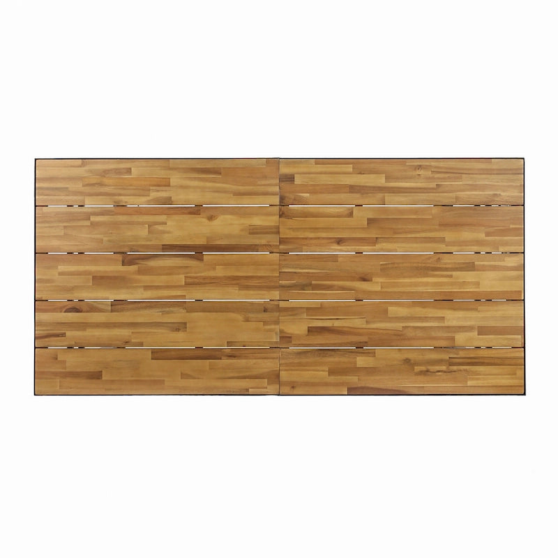 70 Inch Acacia Wood Dining Table Teak Top Black Metal Legs Outdoor Patio