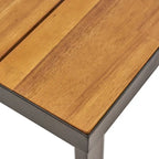 70 Inch Acacia Wood Dining Table Teak Top Black Metal Legs Outdoor Patio