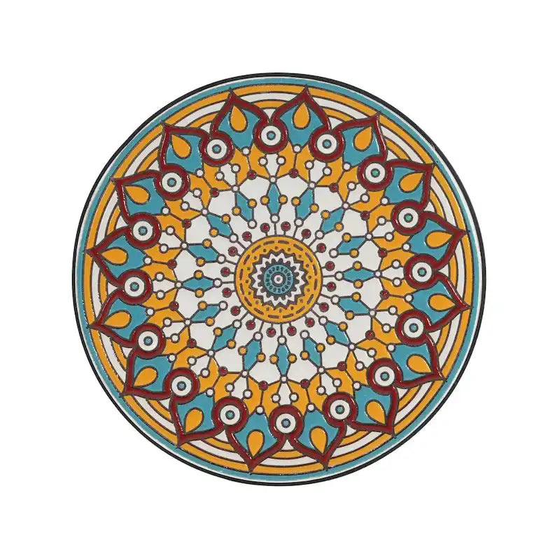 Round Ceramic Outdoor Side Table,Colorful+Black