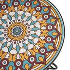 Round Ceramic Outdoor Side Table,Colorful+Black