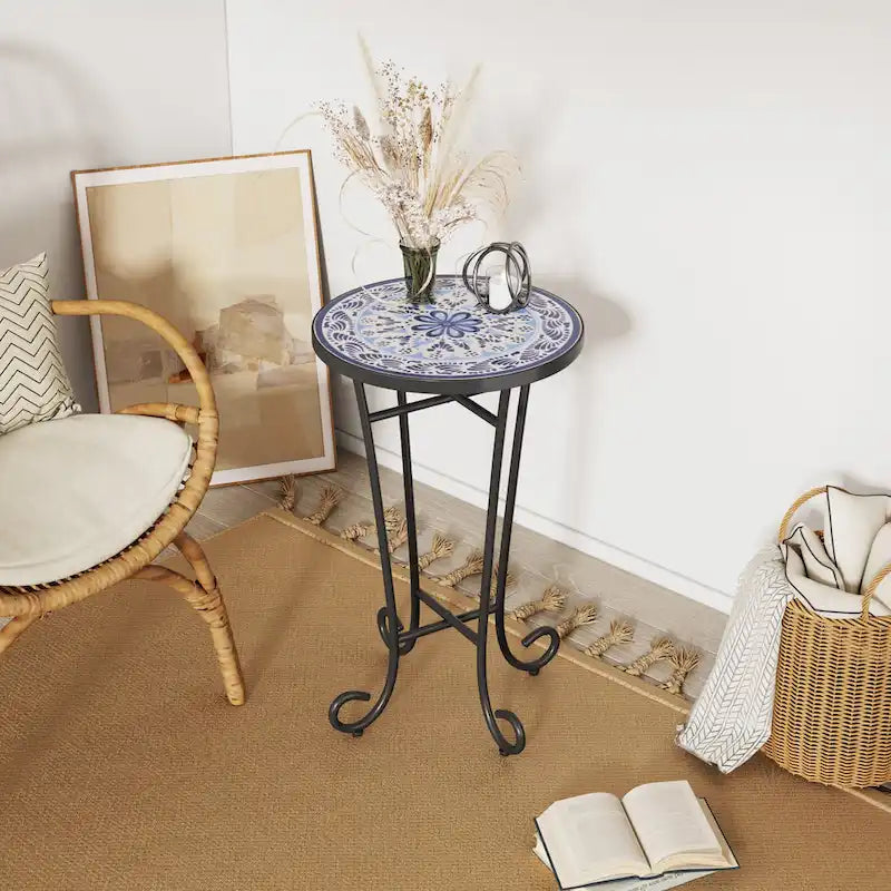 Patio Side Table,Blue+Black