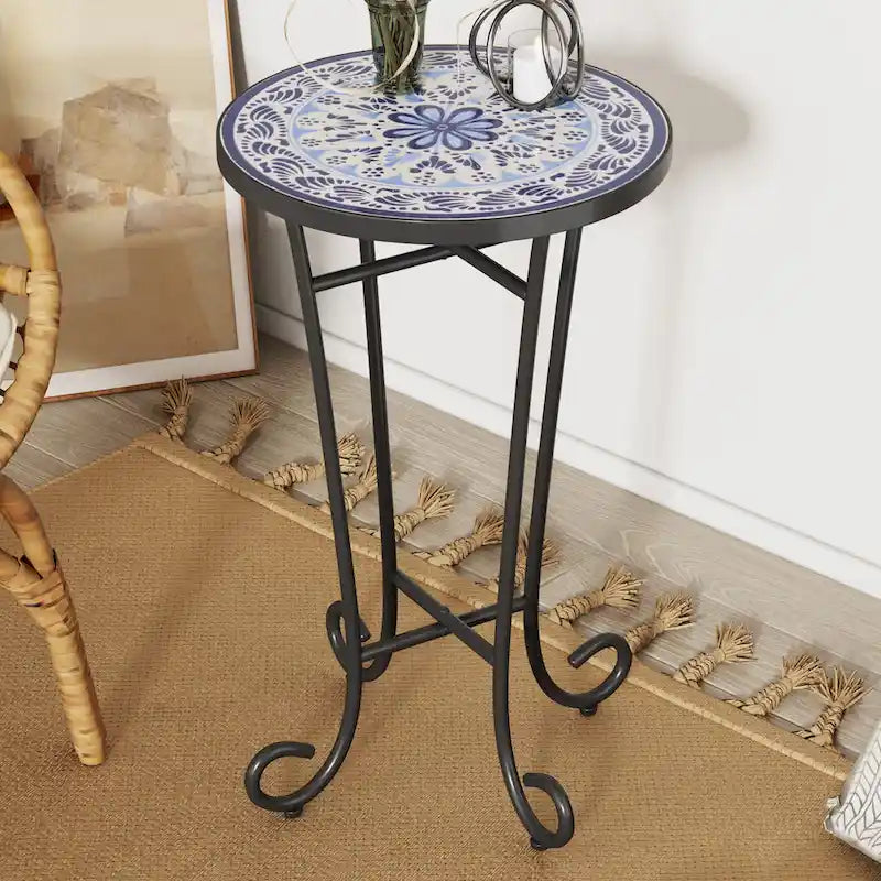 Patio Side Table,Blue+Black