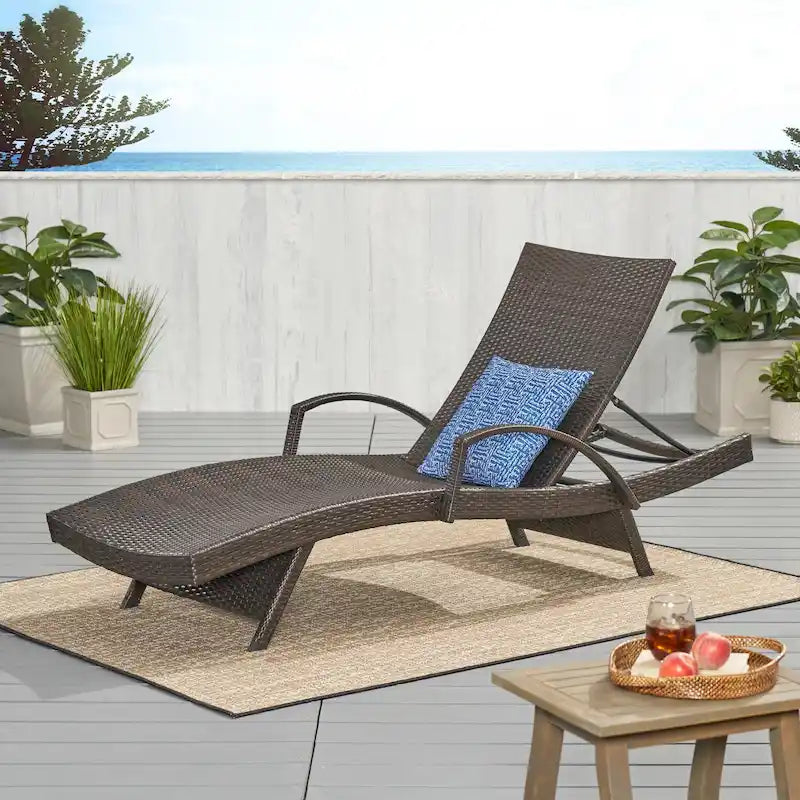 Roomfitters PE Wicker Chaise Lounge with Arm for Outdoor Relaxation, Adjustable Backrest, Stylish Patio Furniture