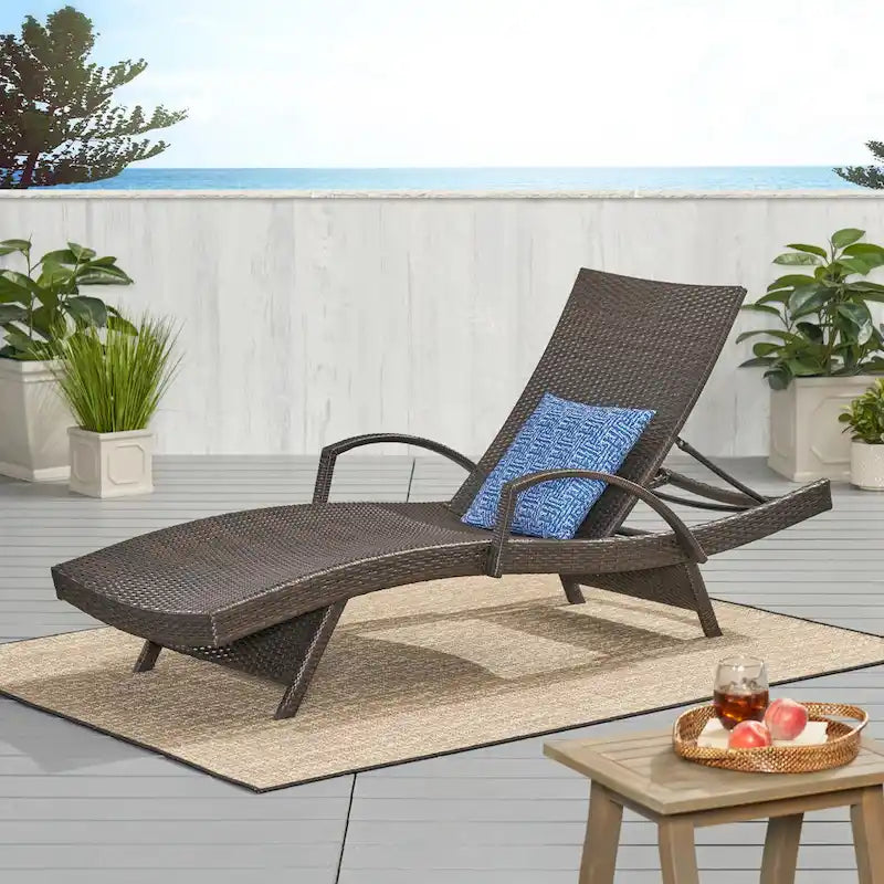 Roomfitters PE Wicker Chaise Lounge with Arm for Outdoor Relaxation, Adjustable Backrest, Stylish Patio Furniture