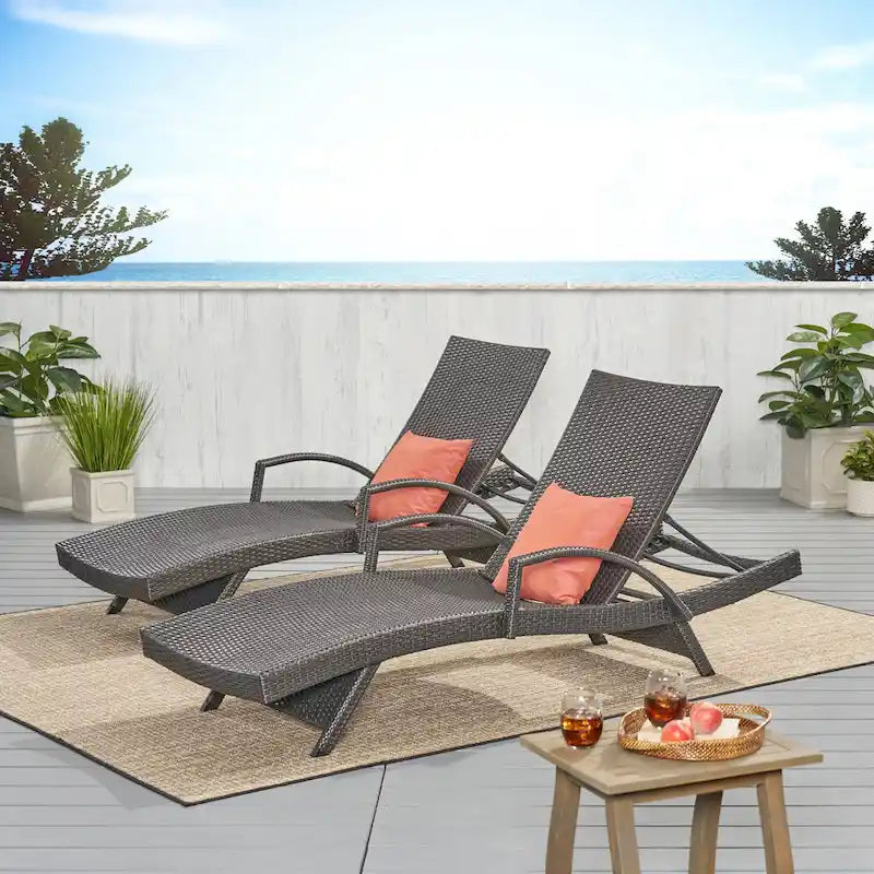 Roomfitters PE Wicker Chaise Lounge with Arm for Outdoor Relaxation, Adjustable Backrest, Stylish Patio Furniture
