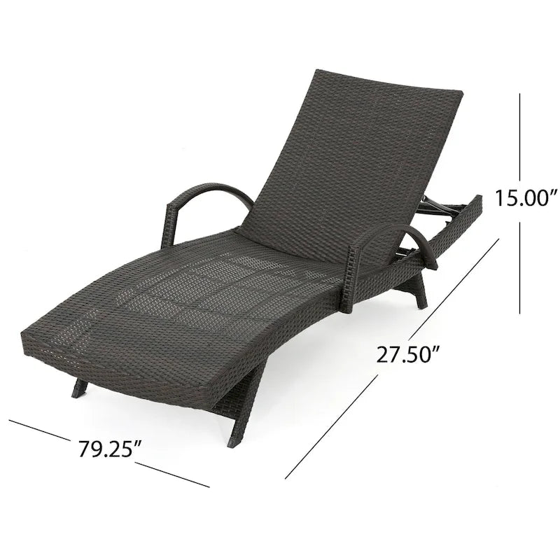 Roomfitters PE Wicker Chaise Lounge with Arm for Outdoor Relaxation, Adjustable Backrest, Stylish Patio Furniture