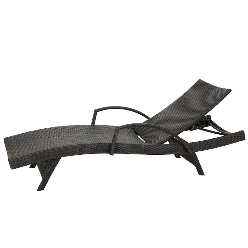 Roomfitters PE Wicker Chaise Lounge with Arm for Outdoor Relaxation, Adjustable Backrest, Stylish Patio Furniture
