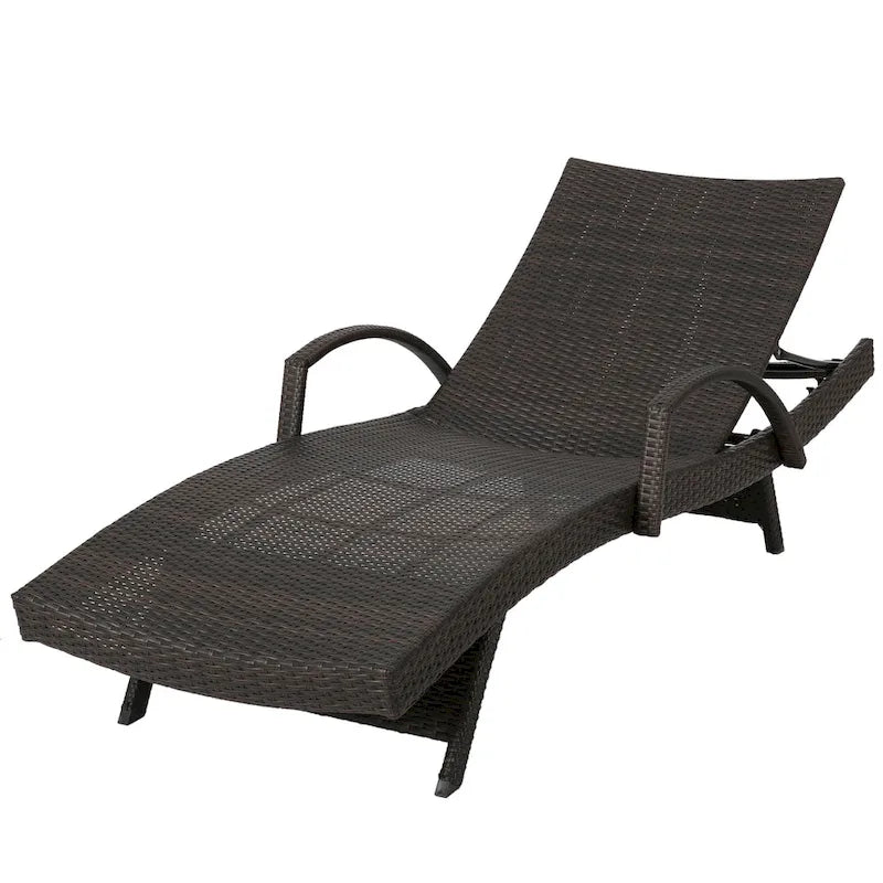 Roomfitters PE Wicker Chaise Lounge with Arm for Outdoor Relaxation, Adjustable Backrest, Stylish Patio Furniture