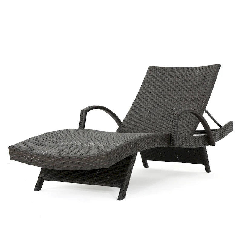 Roomfitters PE Wicker Chaise Lounge with Arm for Outdoor Relaxation, Adjustable Backrest, Stylish Patio Furniture
