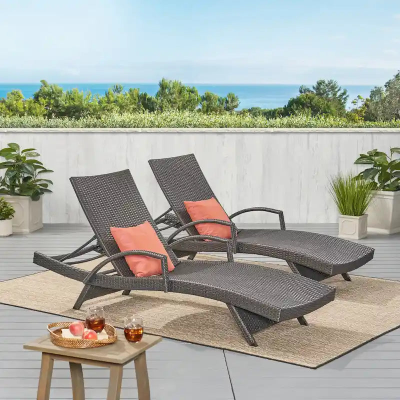 Roomfitters PE Wicker Chaise Lounge with Arm for Outdoor Relaxation, Adjustable Backrest, Stylish Patio Furniture