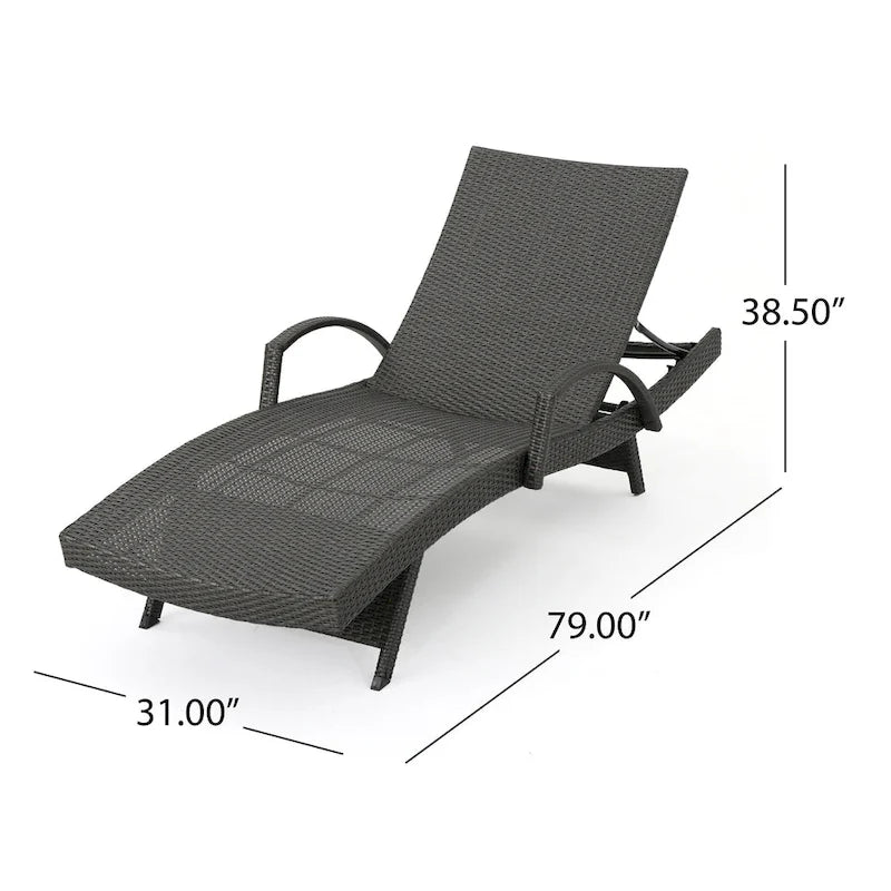 Roomfitters PE Wicker Chaise Lounge with Arm for Outdoor Relaxation, Adjustable Backrest, Stylish Patio Furniture