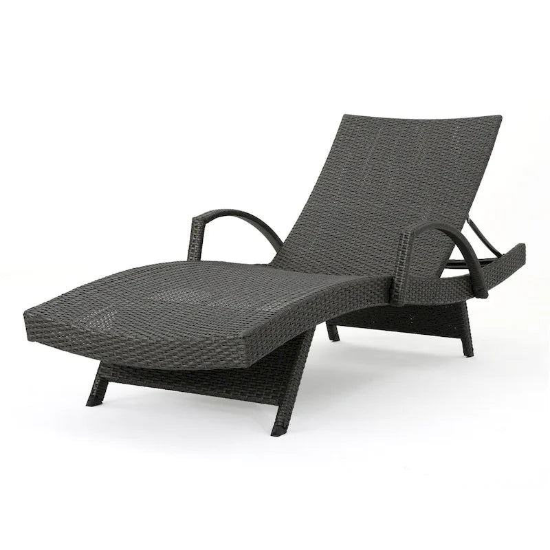 Roomfitters PE Wicker Chaise Lounge with Arm for Outdoor Relaxation, Adjustable Backrest, Stylish Patio Furniture
