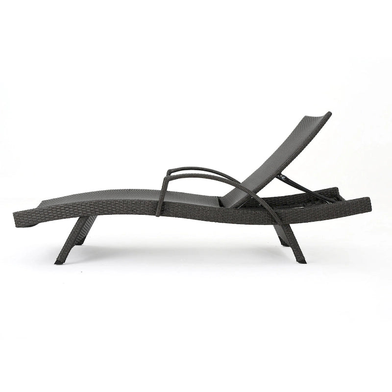 Roomfitters PE Wicker Chaise Lounge with Arm for Outdoor Relaxation, Adjustable Backrest, Stylish Patio Furniture