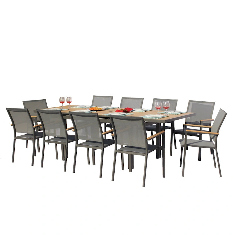 Catania Dark Gray 11-Piece Aluminum Outdoor Dining Set with Sling Set in Pewter - N/A
