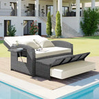 PE Wicker Rattan Double Chaise Lounge, 2-Person Reclining Daybed with Adjustable Back and Cushions, Patio Sun Lounger