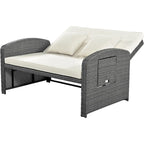 PE Wicker Rattan Double Chaise Lounge, 2-Person Reclining Daybed with Adjustable Back and Cushions, Patio Sun Lounger