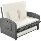 PE Wicker Rattan Double Chaise Lounge, 2-Person Reclining Daybed with Adjustable Back and Cushions, Patio Sun Lounger