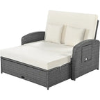 PE Wicker Rattan Double Chaise Lounge, 2-Person Reclining Daybed with Adjustable Back and Cushions, Patio Sun Lounger