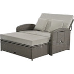 PE Wicker Rattan Double Chaise Lounge, 2-Person Reclining Daybed with Adjustable Back and Cushions, Patio Sun Lounger
