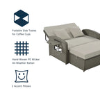 PE Wicker Rattan Double Chaise Lounge, 2-Person Reclining Daybed with Adjustable Back and Cushions, Patio Sun Lounger