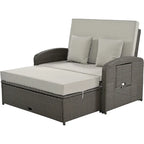 PE Wicker Rattan Double Chaise Lounge, 2-Person Reclining Daybed with Adjustable Back and Cushions, Patio Sun Lounger