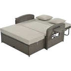 PE Wicker Rattan Double Chaise Lounge, 2-Person Reclining Daybed with Adjustable Back and Cushions, Patio Sun Lounger