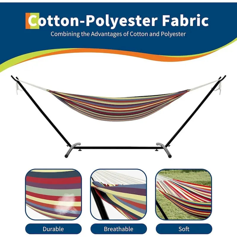 Hammock with Stand for Outside, 2-Person Outdoor Portable Hammock, 500lb Capacity + Waterproof Carry Bag