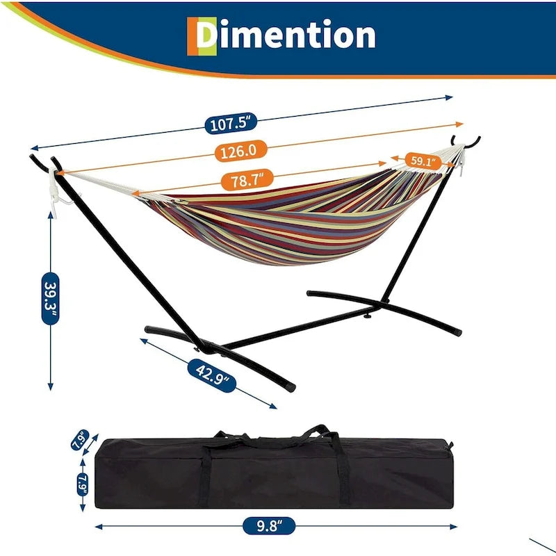 Hammock with Stand for Outside, 2-Person Outdoor Portable Hammock, 500lb Capacity + Waterproof Carry Bag