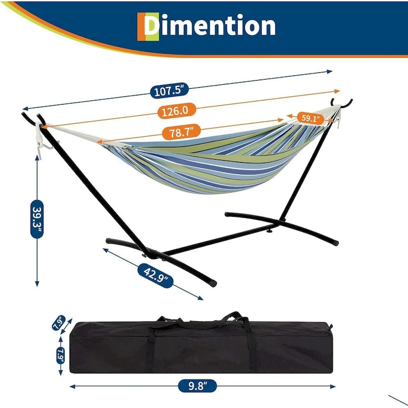 Hammock with Stand for Outside, 2-Person Outdoor Portable Hammock, 500lb Capacity + Waterproof Carry Bag