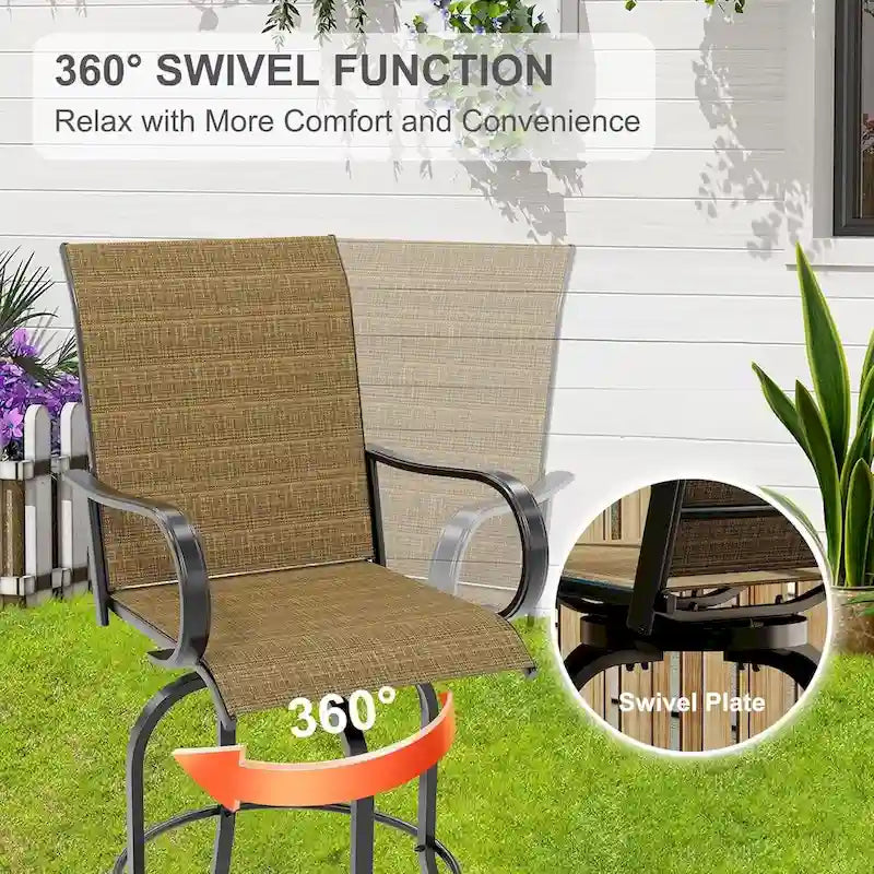 Outdoor Swivel Bar Stools Set for Deck, Patio