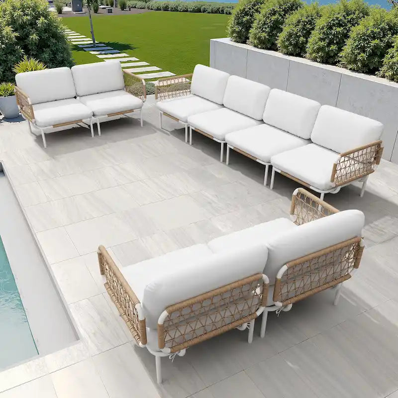 Outdoor Patio Sectional Sofa Set Cushioned Conversation Seating Set