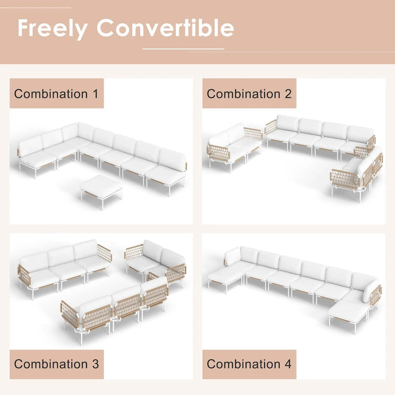 Outdoor Patio Sectional Sofa Set Cushioned Conversation Seating Set