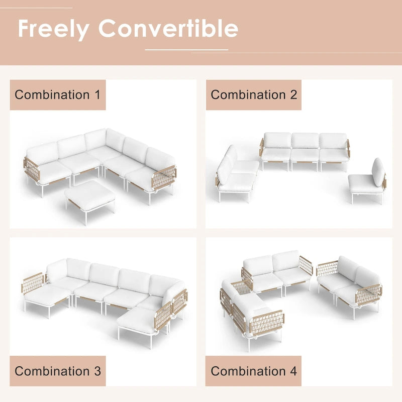 Outdoor Patio Sectional Sofa Set Cushioned Conversation Seating Set