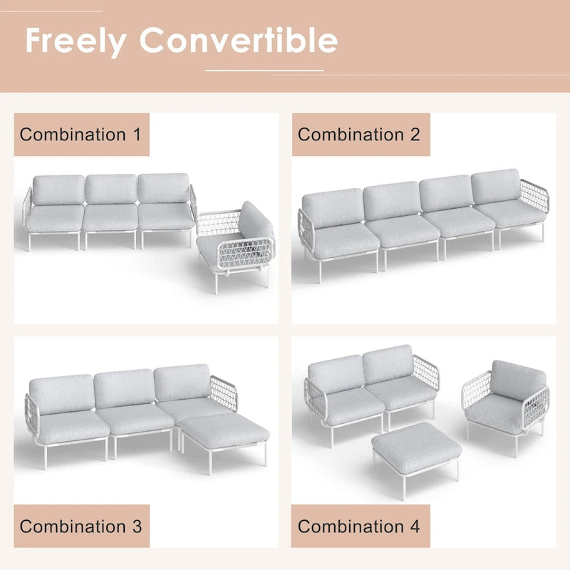 Outdoor Patio Sectional Sofa Set Cushioned Conversation Seating Set