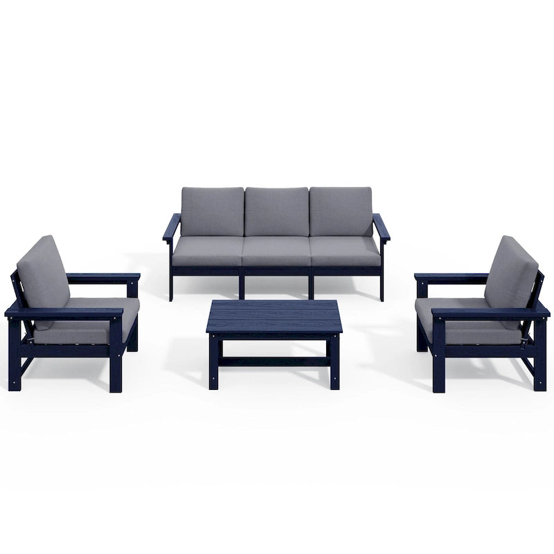 Outdoor Patio HDPE Sectional Sofa and Table Set, Removable Cushions Included