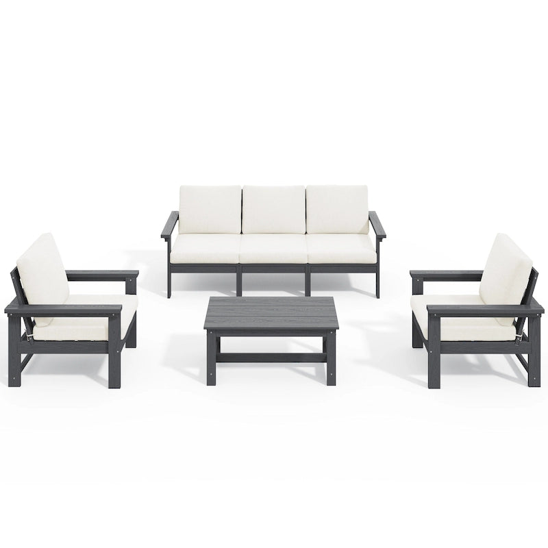Outdoor Patio HDPE Sectional Sofa and Table Set, Removable Cushions Included