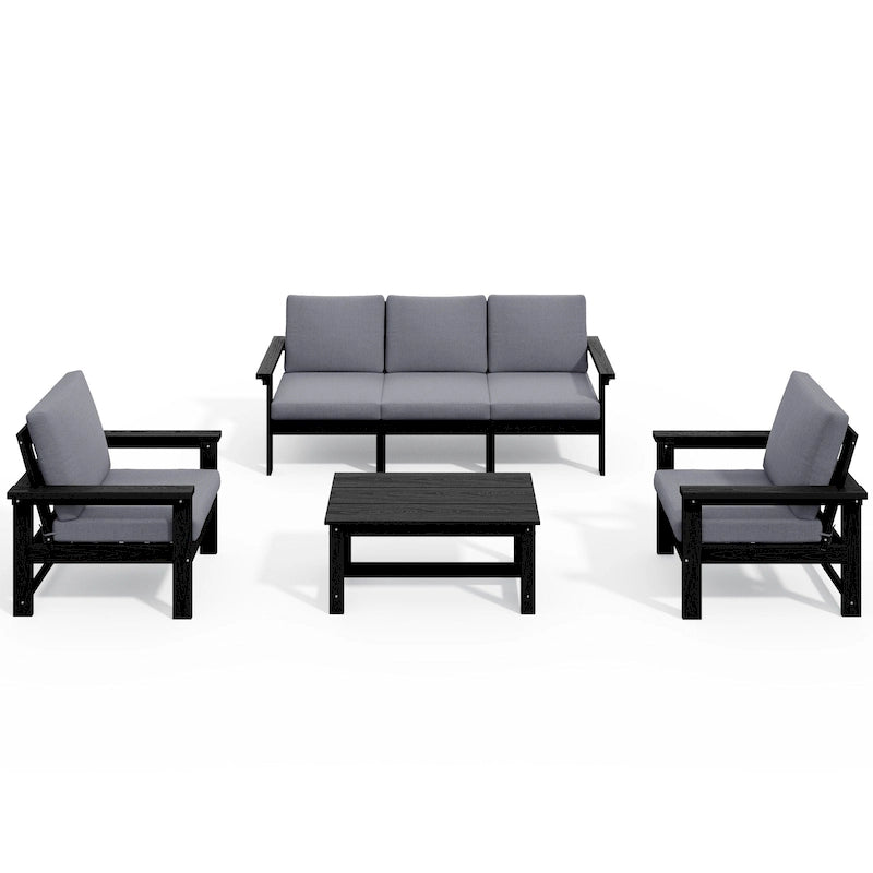 Outdoor Patio HDPE Sectional Sofa and Table Set, Removable Cushions Included