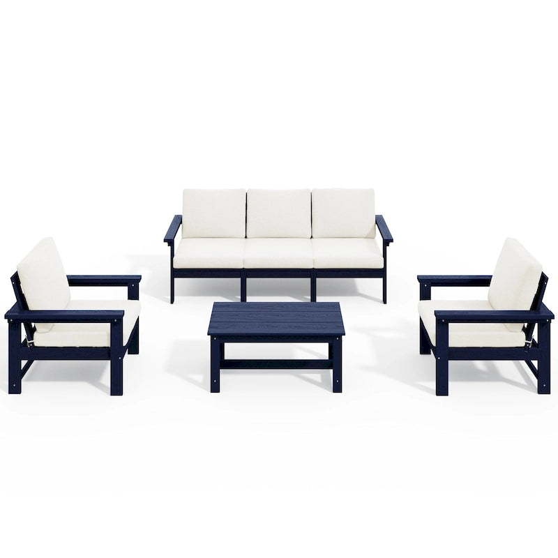 Outdoor Patio HDPE Sectional Sofa and Table Set, Removable Cushions Included