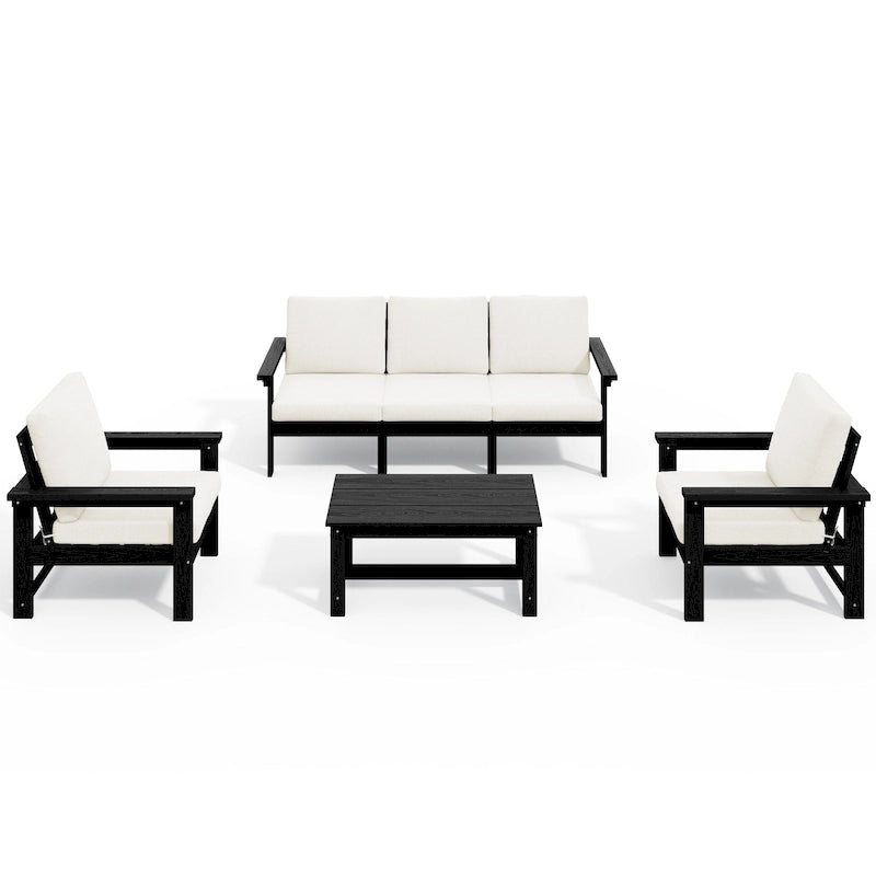 Outdoor Patio HDPE Sectional Sofa and Table Set, Removable Cushions Included