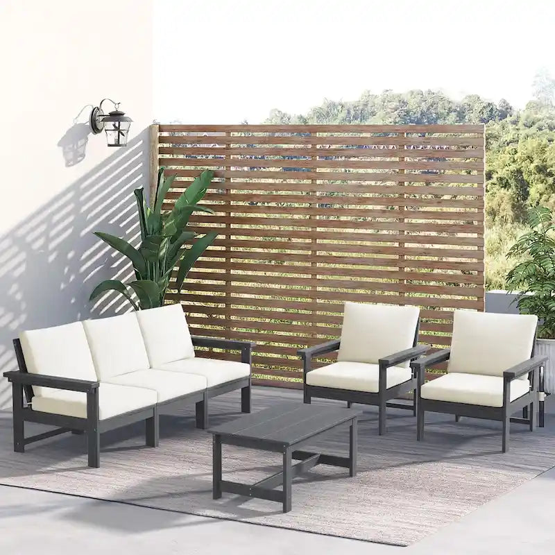 Outdoor Patio HDPE Sectional Sofa and Table Set, Removable Cushions Included