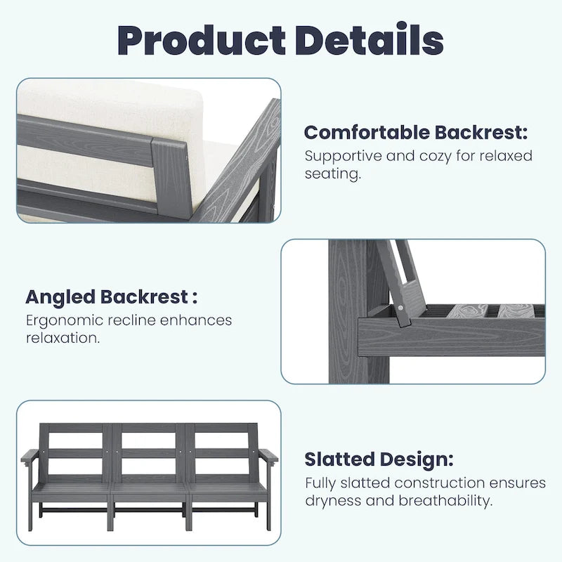 Outdoor Patio HDPE Sectional Sofa and Table Set, Removable Cushions Included