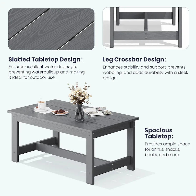 Outdoor Patio HDPE Sectional Sofa and Table Set, Removable Cushions Included