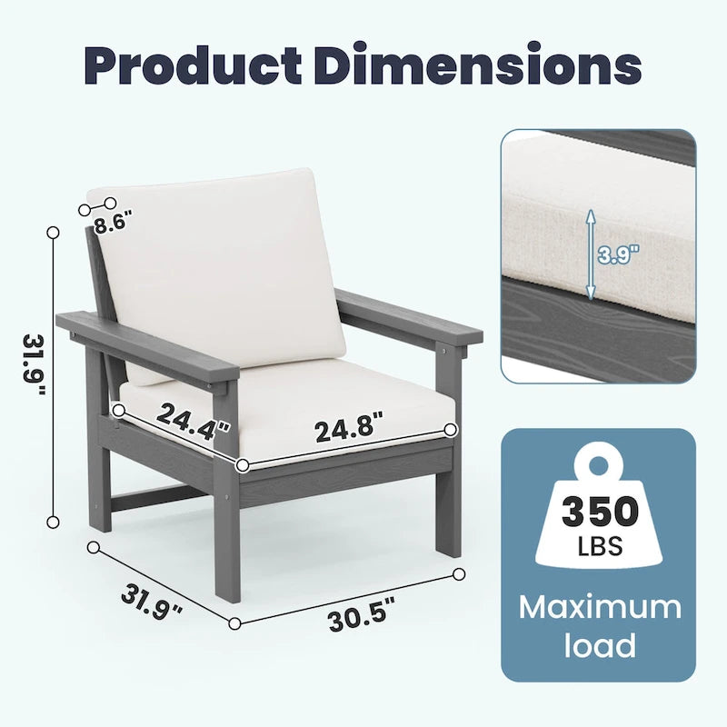 Outdoor Patio HDPE Sectional Sofa and Table Set, Removable Cushions Included