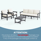 Outdoor Patio HDPE Sectional Sofa and Table Set, Removable Cushions Included