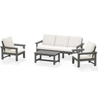 Outdoor Patio HDPE Sectional Sofa and Table Set, Removable Cushions Included