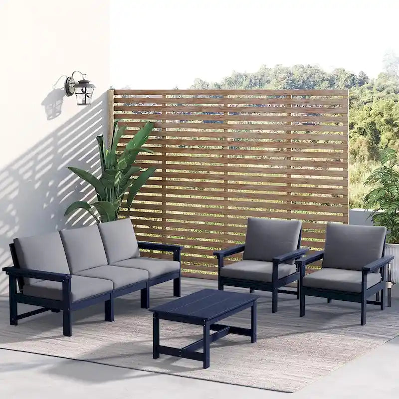 Outdoor Patio HDPE Sectional Sofa and Table Set, Removable Cushions Included
