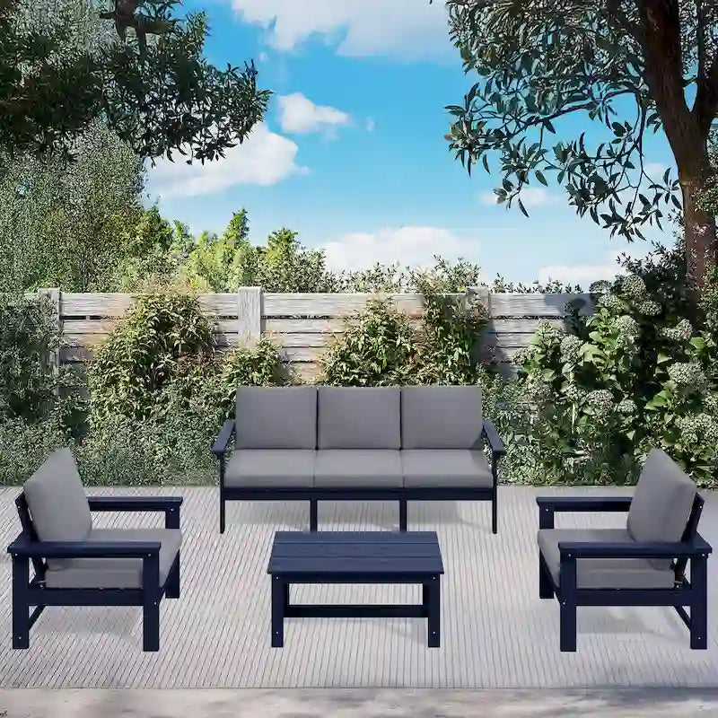 Outdoor Patio HDPE Sectional Sofa and Table Set, Removable Cushions Included