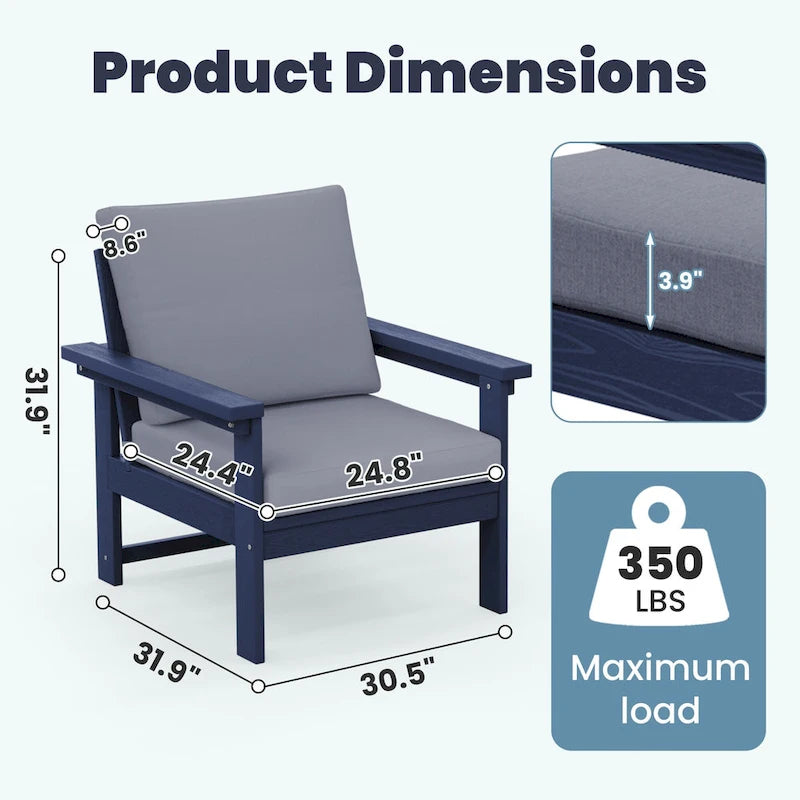 Outdoor Patio HDPE Sectional Sofa and Table Set, Removable Cushions Included