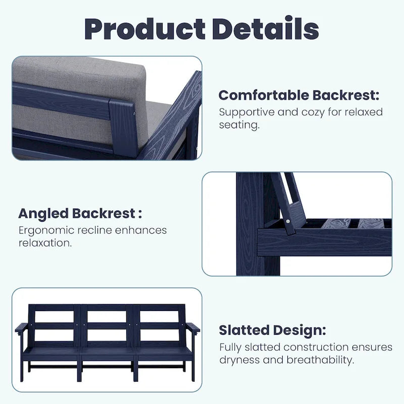 Outdoor Patio HDPE Sectional Sofa and Table Set, Removable Cushions Included