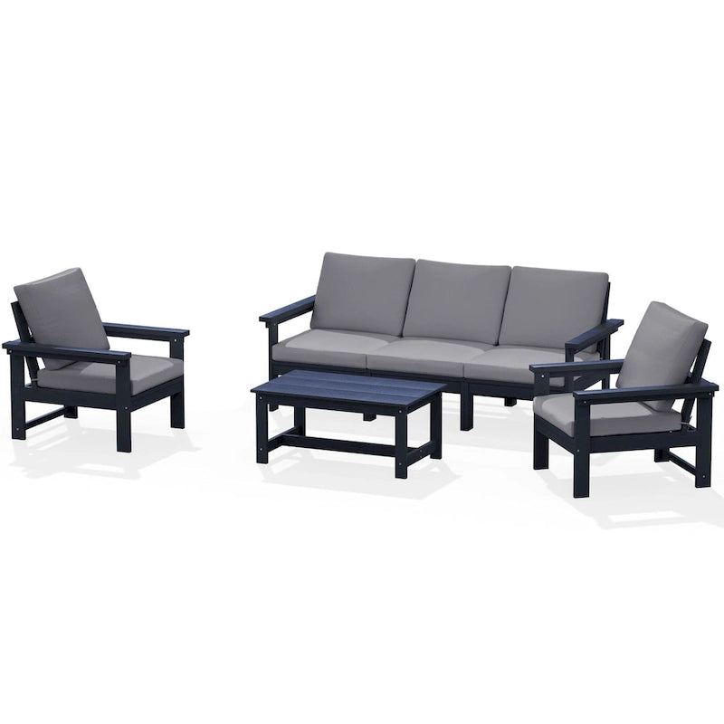 Outdoor Patio HDPE Sectional Sofa and Table Set, Removable Cushions Included